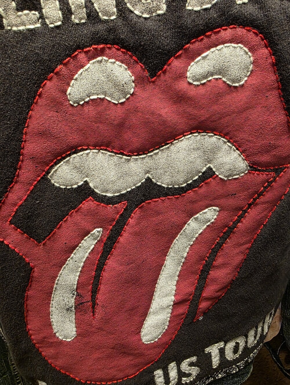 HAND CRAFTED Jacket UPCYCLED Blue Denim Embroidered Rolling Stones Tee Size L - Picture 6 of 13